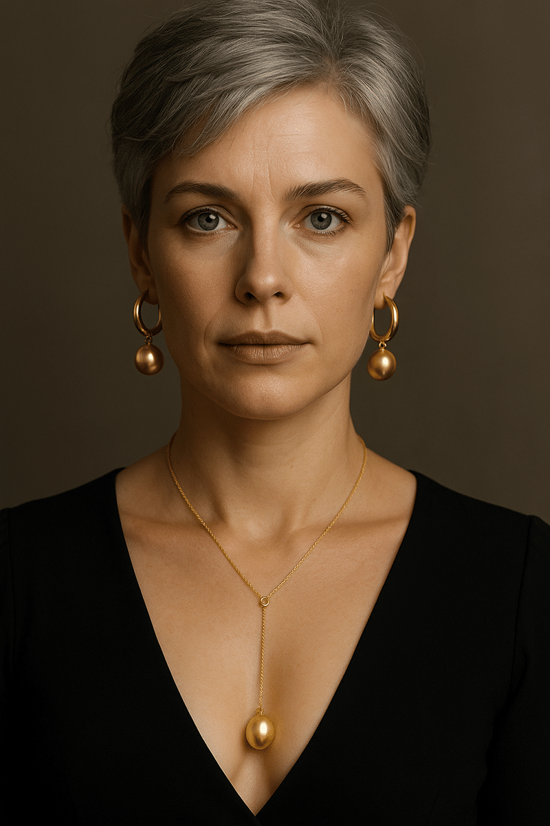 Créoles en or jaune avec perle dorée et collier chaînette avec perle goutte dorée